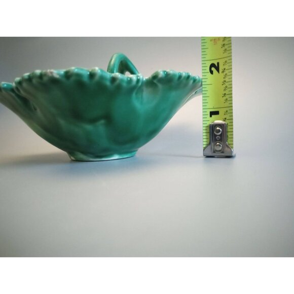 Green Ceramic Leaf-Shaped Dish With Handle Vintage HJR 52 - Picture 4 of 6